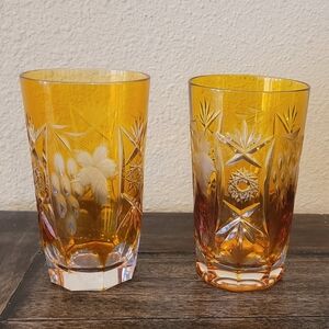 Vintage Nachtmann Highball Lead Crystal Handblown Voloed Glasses Set Of 2